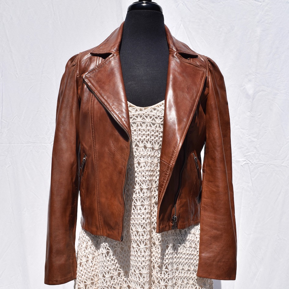 Lucky BrandPuffed Shoulder Chestnut Leather Jacket - Planet Style